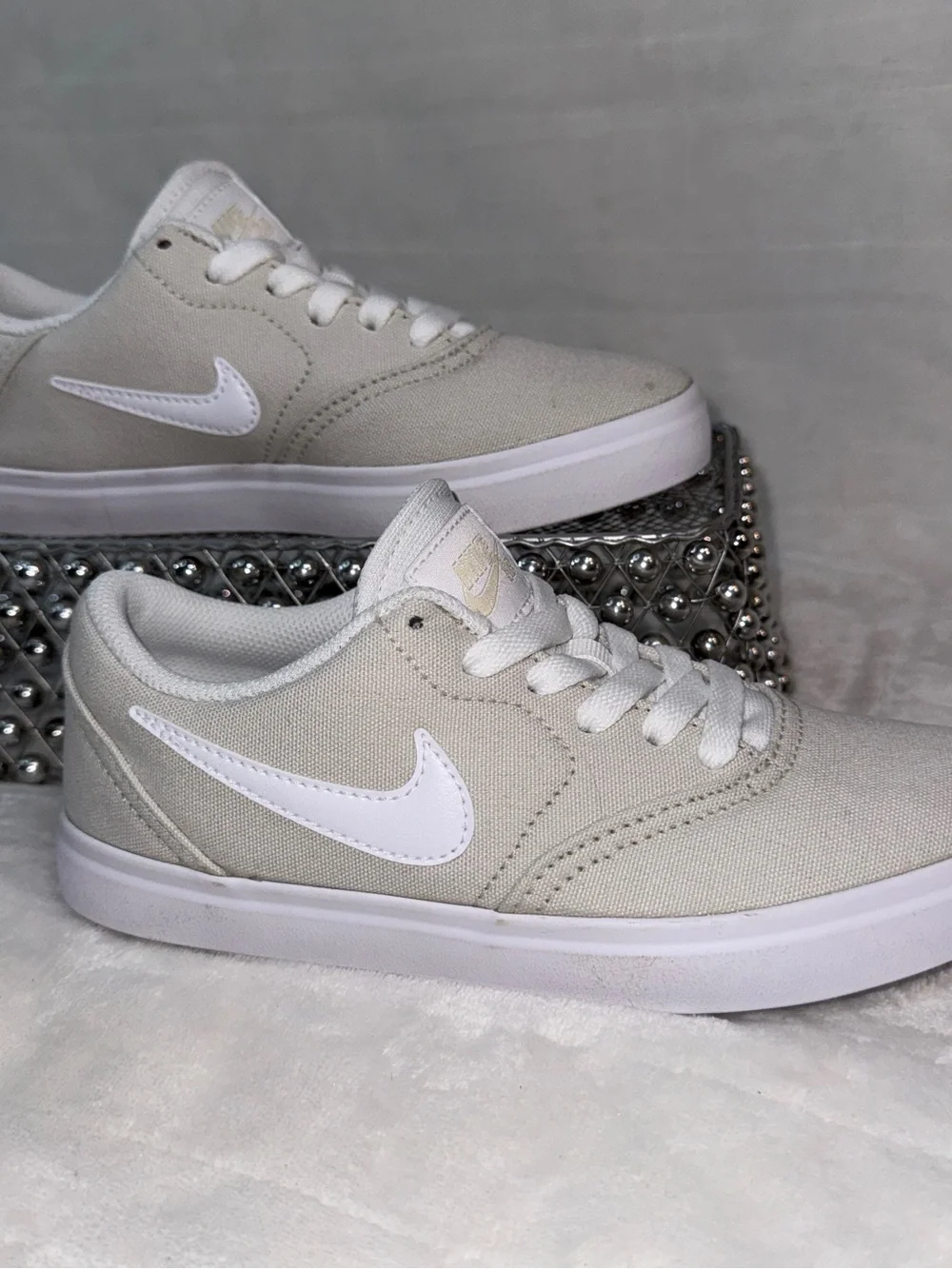 Nike SB Check CNVS GS Light Bone White Canvas Sneakers Youth 4Y NEW